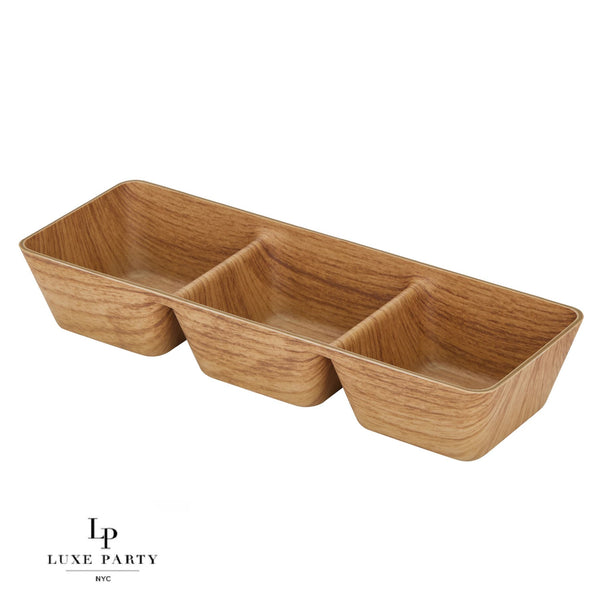 Luxe Party NYC Luxe Party 3 Section Square Divided Snack Dish Oak Color 10.2x3.6x1.75