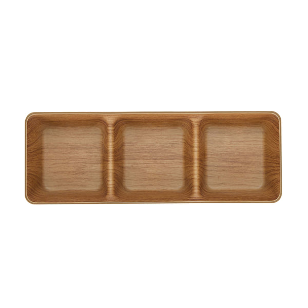 Luxe Party NYC Luxe Party 3 Section Square Divided Snack Dish Oak Color 10.2x3.6x1.75