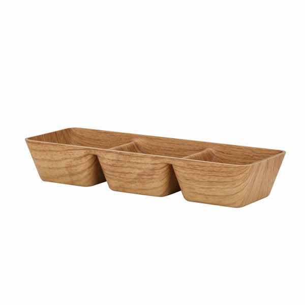 Luxe Party NYC Luxe Party 3 Section Square Divided Snack Dish Oak Color 10.2x3.6x1.75