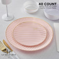 Baby Pink and Gold Plastic Bow and Dot Dinner and Salad Plates | 40 Pack
