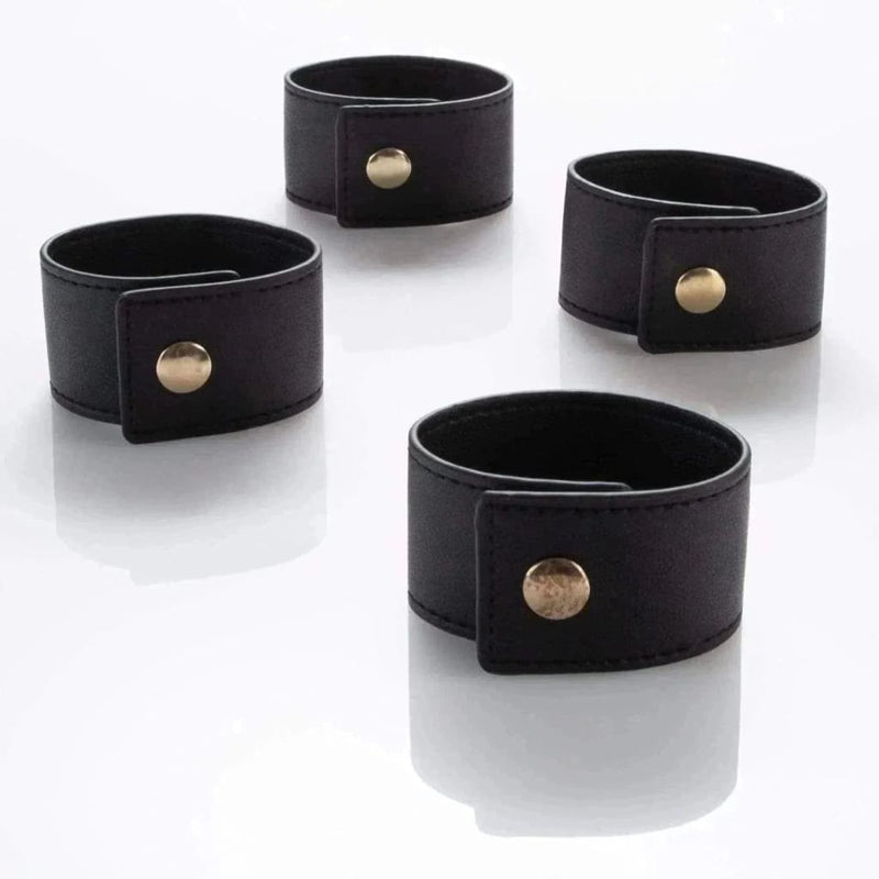 Luxe Party NYC Napkin Rings 7.5" Black Band and Gold Snap Faux Leather Napkin Rings  | 4 Napkin Rings
