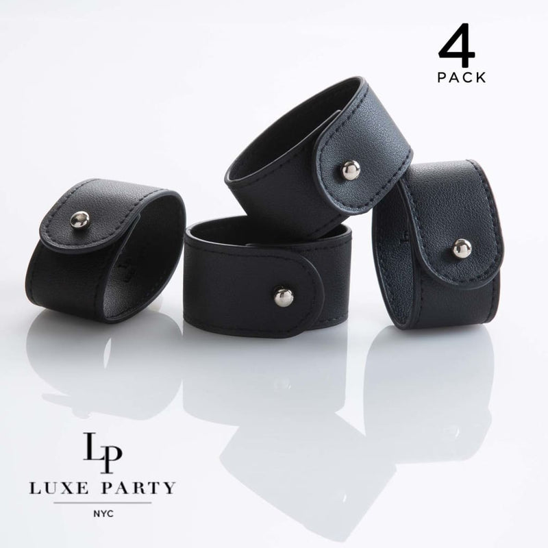 Luxe Party NYC Napkin Rings 7.5" Black Band and Silver Stud Faux Leather Napkin Rings  | 4 Napkin Rings