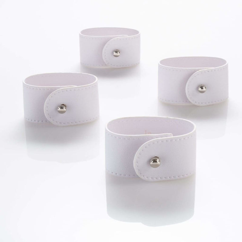 Luxe Party NYC Napkin Rings 7.5" White Band and Silver Stud Faux Leather Napkin Rings  | 4 Napkin Rings