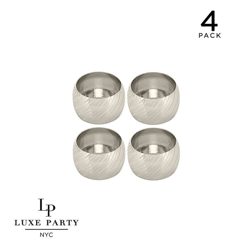 Luxe Party NYC Napkin Rings Silver Debossed Metal Napkin Rings  | 4 Napkin Rings