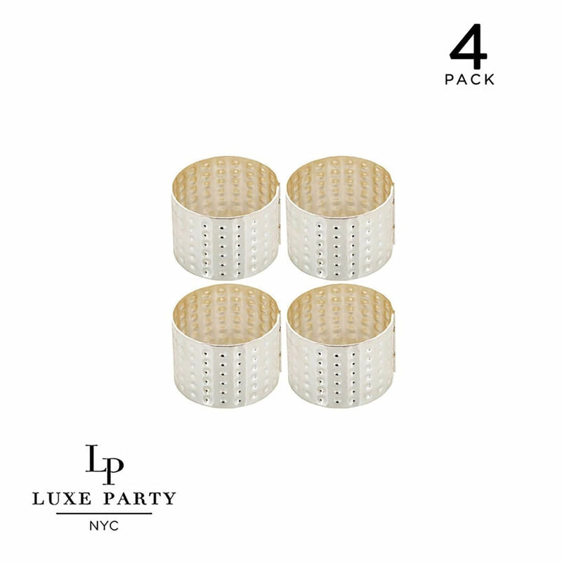 Luxe Party NYC Napkin Rings Silver Hammered Metal Napkin Rings  | 4 Napkin Rings