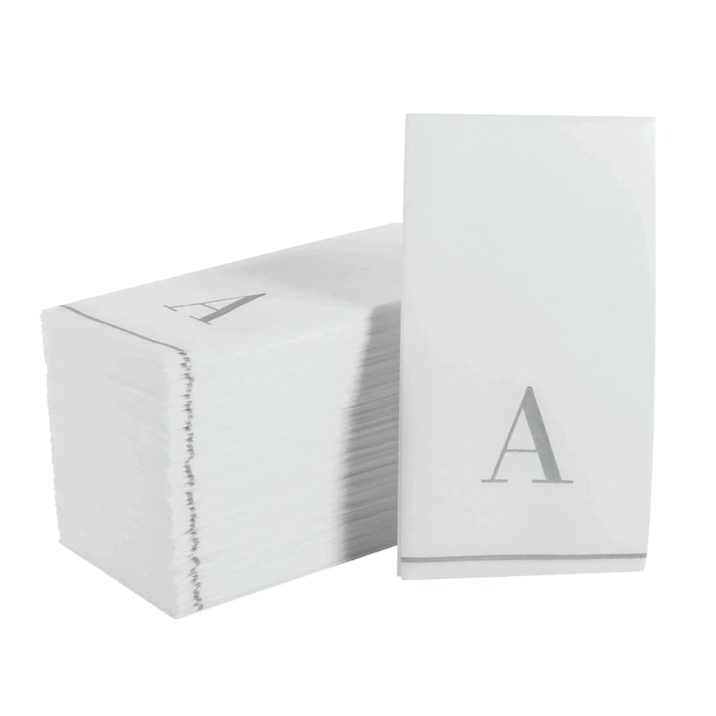 Luxe Party NYC Napkins 14 Guest Napkins - 4.25" x 7.75" Letter A Silver Monogram Paper Disposable Dinner Napkins | 14 Napkins