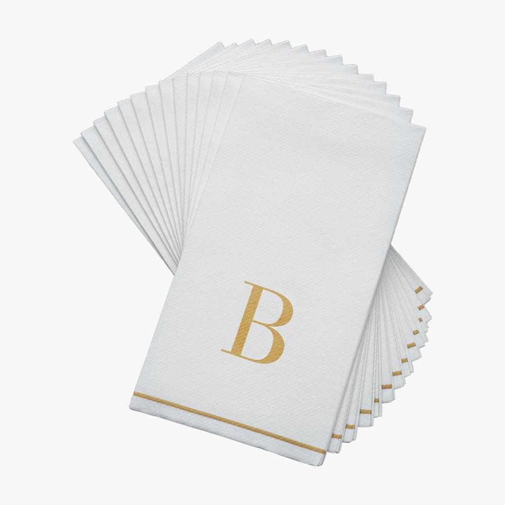 Luxe Party NYC Napkins 14 Guest Napkins - 4.25" x 7.75" Letter B Gold Monogram Paper Disposable Dinner Napkins | 14 Napkins