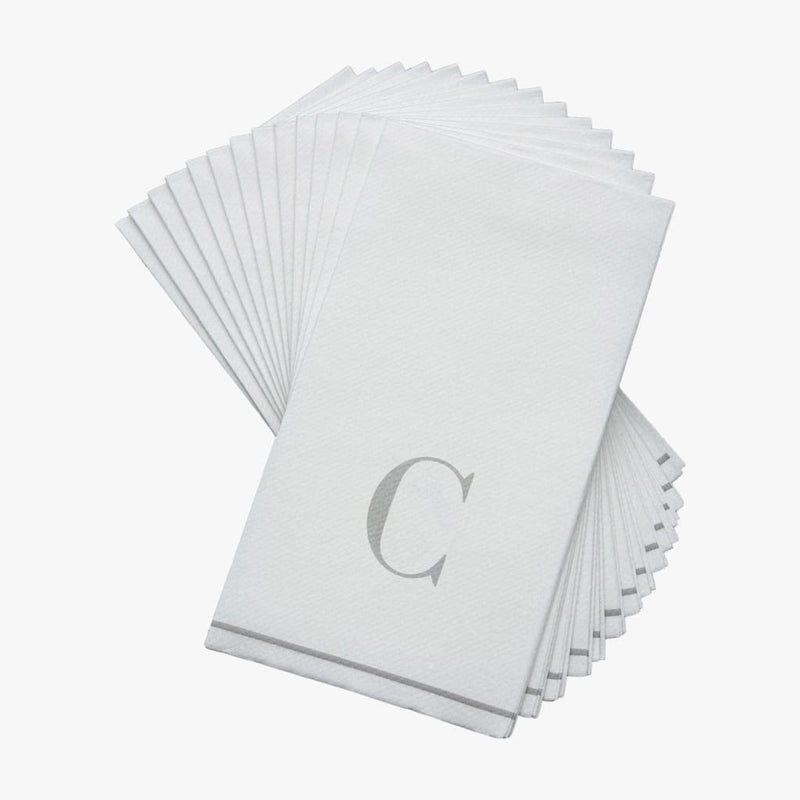 Luxe Party NYC Napkins 14 Guest Napkins - 4.25" x 7.75" Letter C Silver Monogram Paper Disposable Dinner Napkins | 14 Napkins