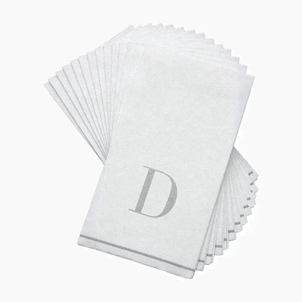Luxe Party NYC Napkins 14 Guest Napkins - 4.25" x 7.75" Letter D Silver Monogram Paper Disposable Dinner Napkins | 14 Napkins