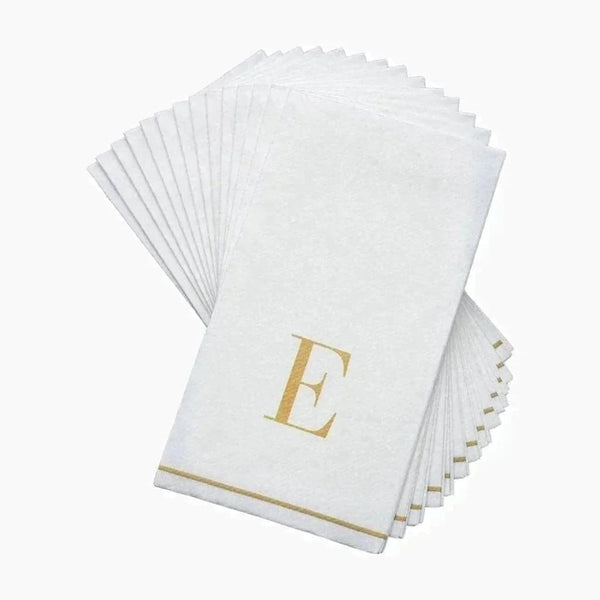 Luxe Party NYC Napkins 14 Guest Napkins - 4.25" x 7.75" Letter E Gold Monogram Paper Disposable Dinner Napkins | 14 Napkins