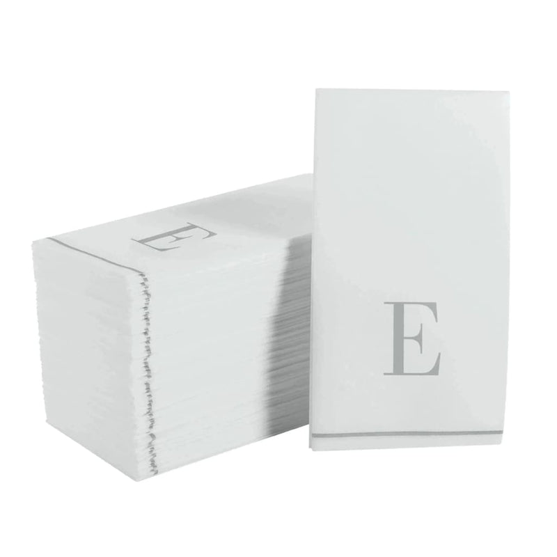 Luxe Party NYC Napkins 14 Guest Napkins - 4.25" x 7.75" Letter E Silver Monogram Paper Disposable Dinner Napkins | 14 Napkins