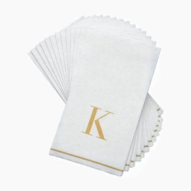 Luxe Party NYC Napkins 14 Guest Napkins - 4.25" x 7.75" Letter K Gold Monogram Paper Disposable Dinner Napkins | 14 Napkins