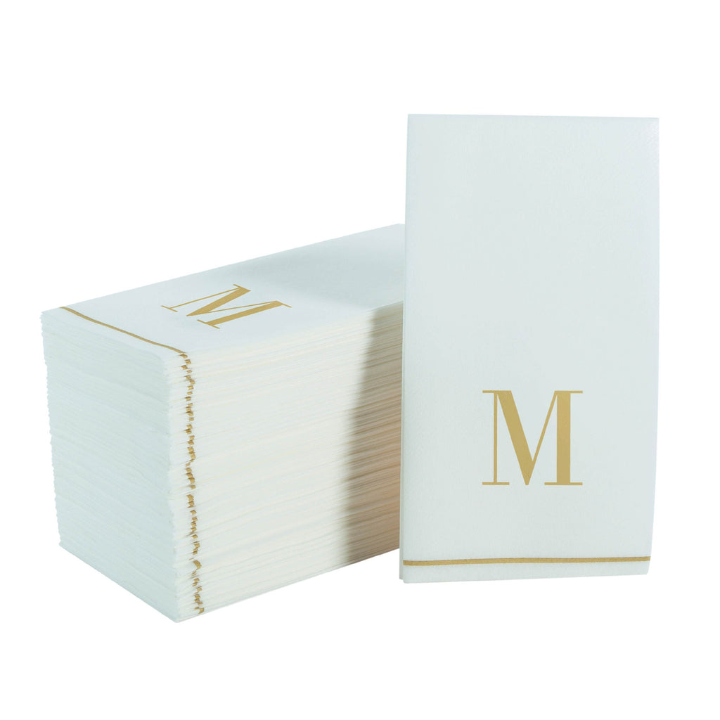 Luxe Party NYC Napkins 14 Guest Napkins - 4.25" x 7.75" Letter M Gold Monogram Paper Disposable Dinner Napkins | 14 Napkins