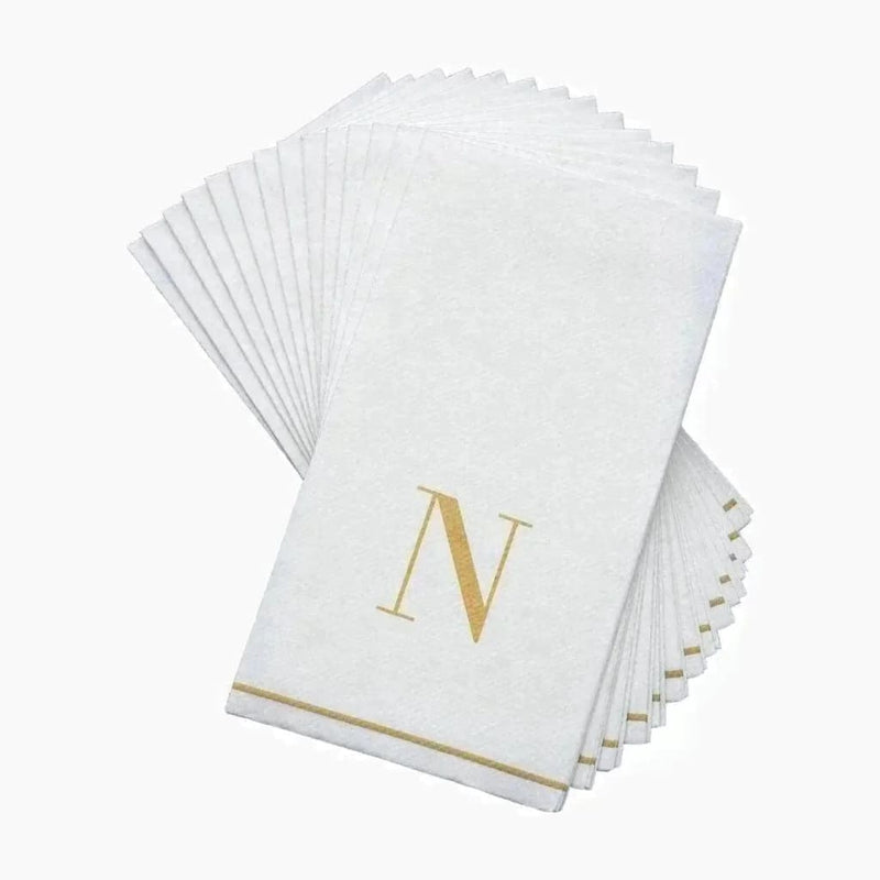 Luxe Party NYC Napkins 14 Guest Napkins - 4.25" x 7.75" Letter N Gold Monogram Paper Disposable Dinner Napkins | 14 Napkins