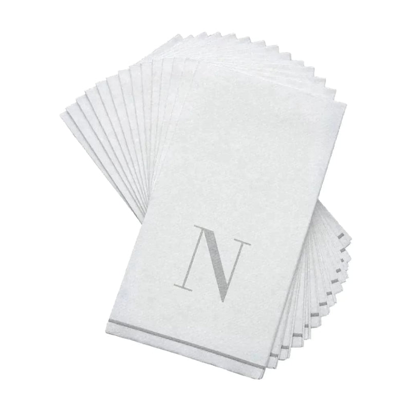 Luxe Party NYC Napkins 14 Guest Napkins - 4.25" x 7.75" Letter N Silver Monogram Paper Disposable Napkins | 14 Napkins