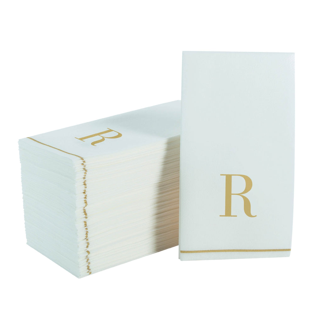 Luxe Party NYC Napkins 14 Guest Napkins - 4.25" x 7.75" Letter R Gold Monogram Paper Disposable Dinner Napkins | 14 Napkins