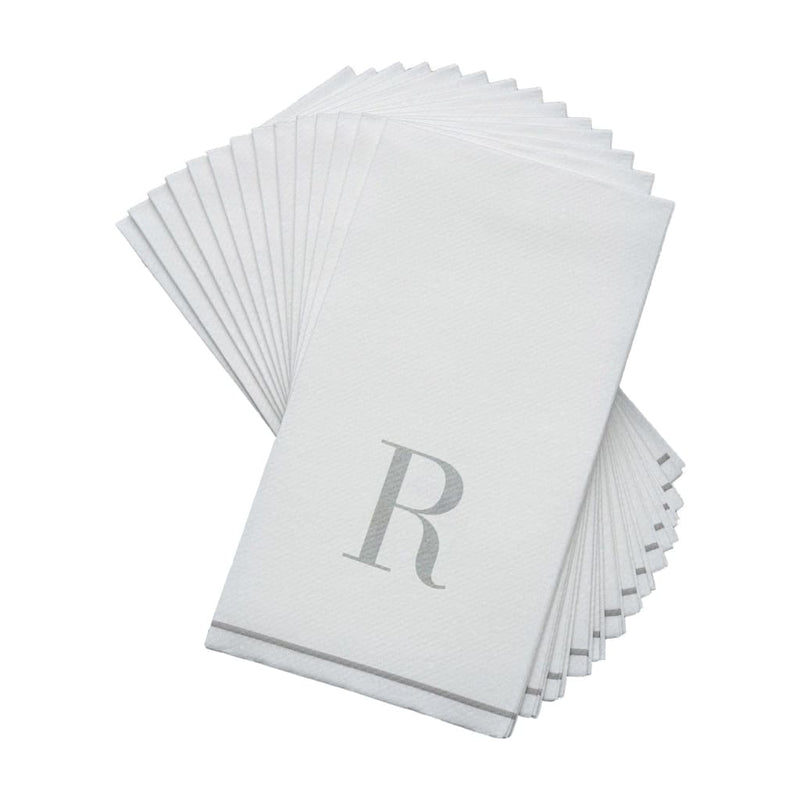 Luxe Party NYC Napkins 14 Guest Napkins - 4.25" x 7.75" Letter R Silver Monogram Paper Disposable Dinner Napkins | 14 Napkins