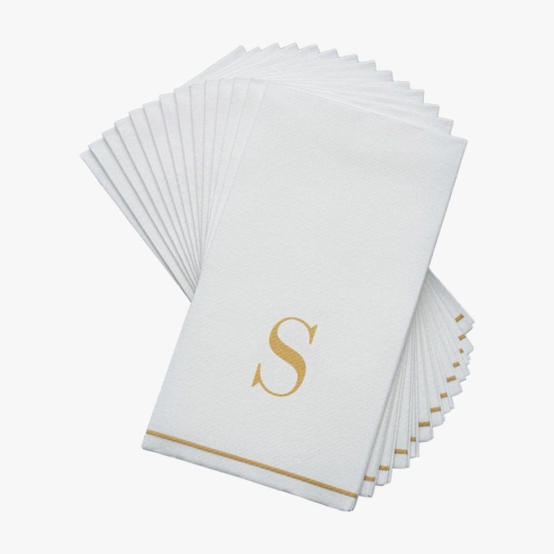 Luxe Party NYC Napkins 14 Guest Napkins - 4.25" x 7.75" Letter S Gold Monogram Paper Disposable Dinner Napkins | 14 Napkins