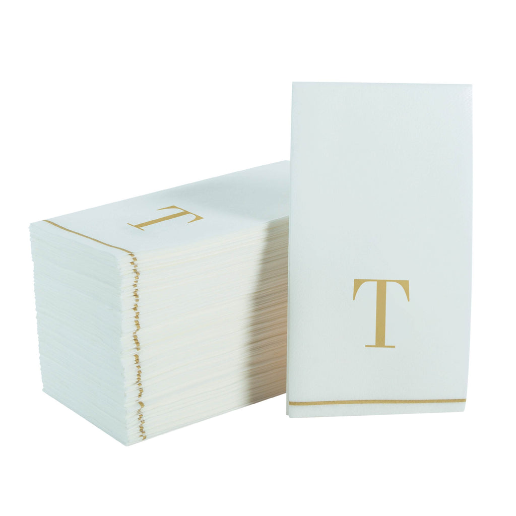 Luxe Party NYC Napkins 14 Guest Napkins - 4.25" x 7.75" Letter T Gold Monogram Paper Disposable Dinner Napkins | 14 Napkins