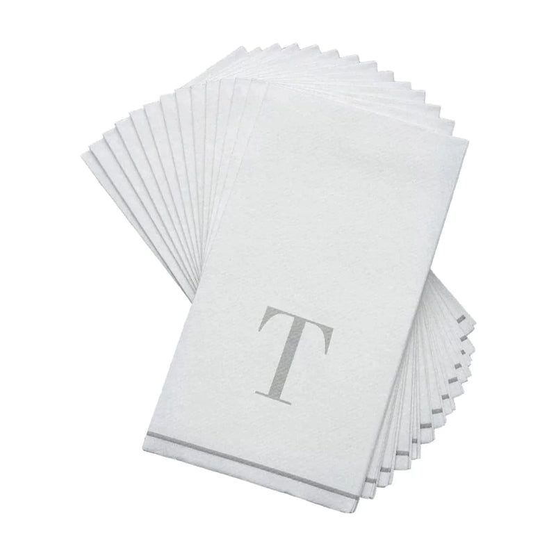 Luxe Party NYC Napkins 14 Guest Napkins - 4.25" x 7.75" Letter T Silver Monogram Paper Disposable Dinner Napkins | 14 Napkins