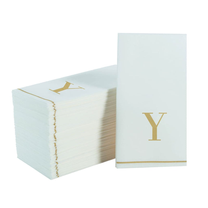 Luxe Party NYC Napkins 14 Guest Napkins - 4.25" x 7.75" Letter Y Gold Monogram Paper Disposable Dinner Napkins | 14 Napkins
