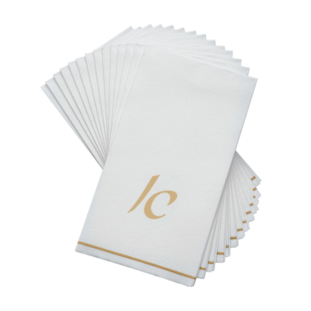 Luxe Party NYC Napkins 14 Guest Napkins - 4.25" x 7.75" White and Gold Hebrew ALEF Paper Dinner Napkins | 14 Napkins