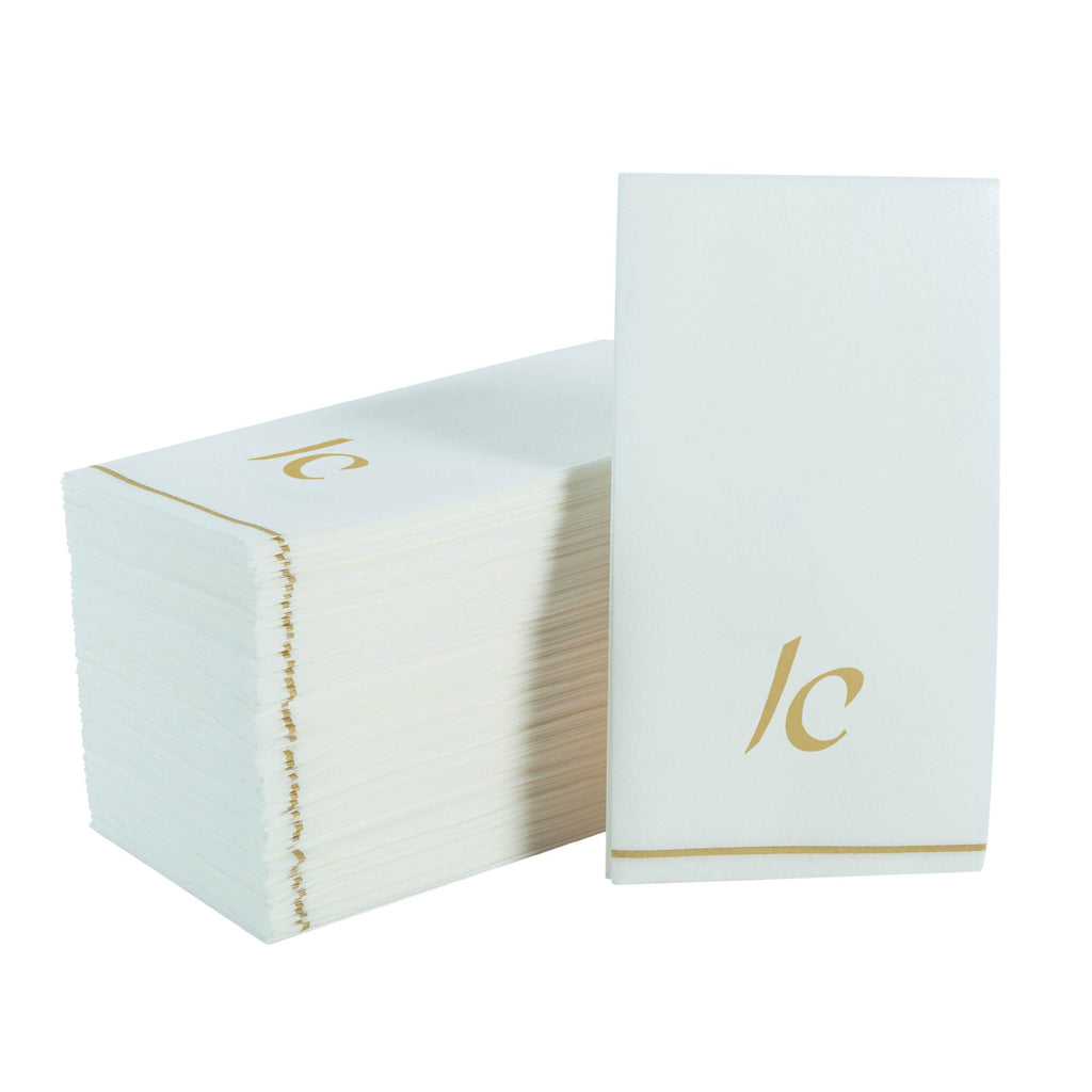 Luxe Party NYC Napkins 14 Guest Napkins - 4.25" x 7.75" White and Gold Hebrew ALEF Paper Dinner Napkins | 14 Napkins