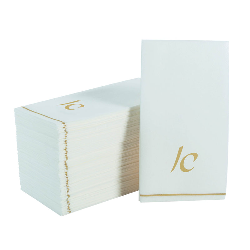Luxe Party NYC Napkins 14 Guest Napkins - 4.25" x 7.75" White and Gold Hebrew ALEF Paper Dinner Napkins | 14 Napkins