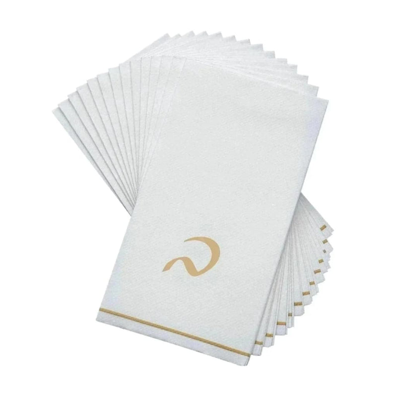 Luxe Party NYC Napkins 14 Guest Napkins - 4.25" x 7.75" White and Gold Hebrew BET Paper Dinner Napkins | 14 Napkins