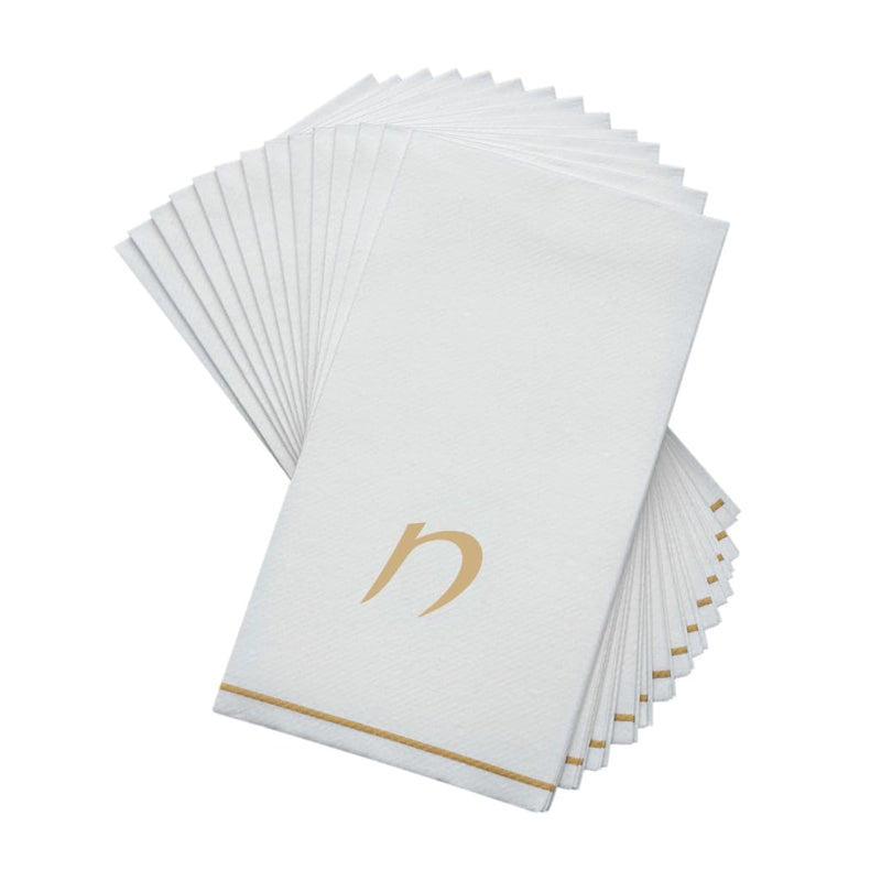 Luxe Party NYC Napkins 14 Guest Napkins - 4.25" x 7.75" White and Gold Hebrew CHET Paper Dinner Napkins | 14 Napkins