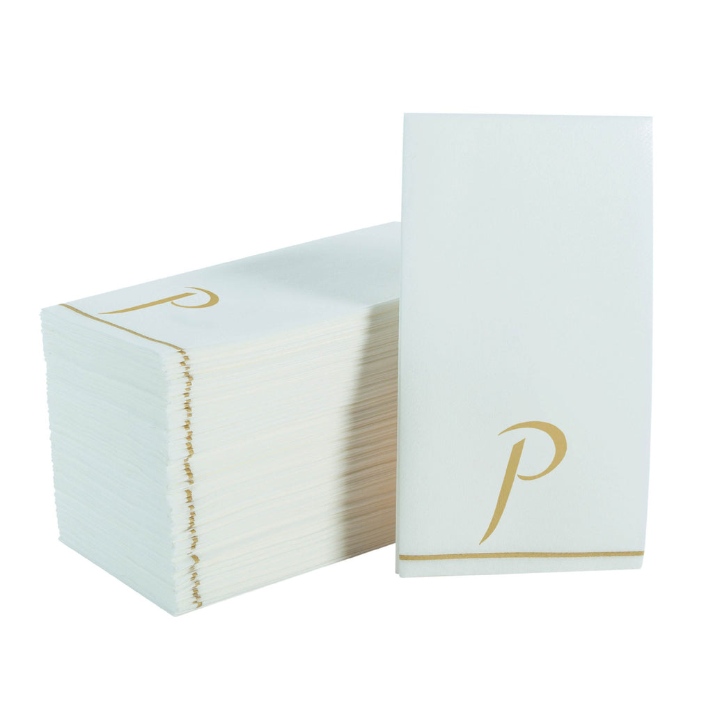 Luxe Party NYC Napkins 14 Guest Napkins - 4.25" x 7.75" White and Gold Hebrew COFF Paper Dinner Napkins | 14 Napkins