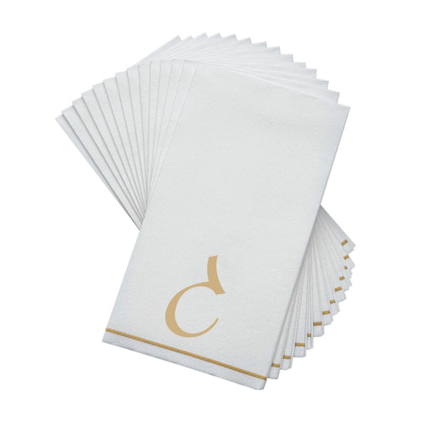 Luxe Party NYC Napkins 14 Guest Napkins - 4.25" x 7.75" White and Gold Hebrew GIMEL Paper Dinner Napkins | 14 Napkins