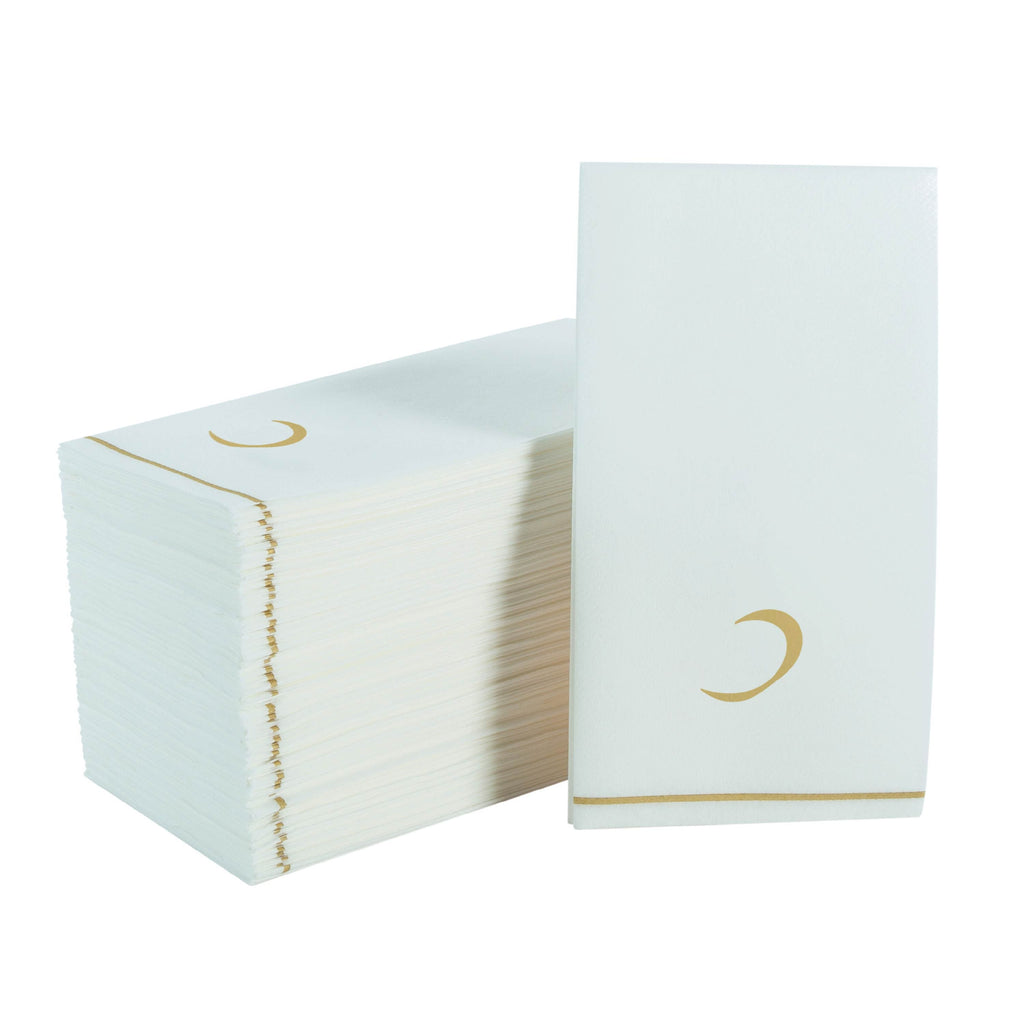 Luxe Party NYC Napkins 14 Guest Napkins - 4.25" x 7.75" White and Gold Hebrew KAF Paper Dinner Napkins | 14 Napkins