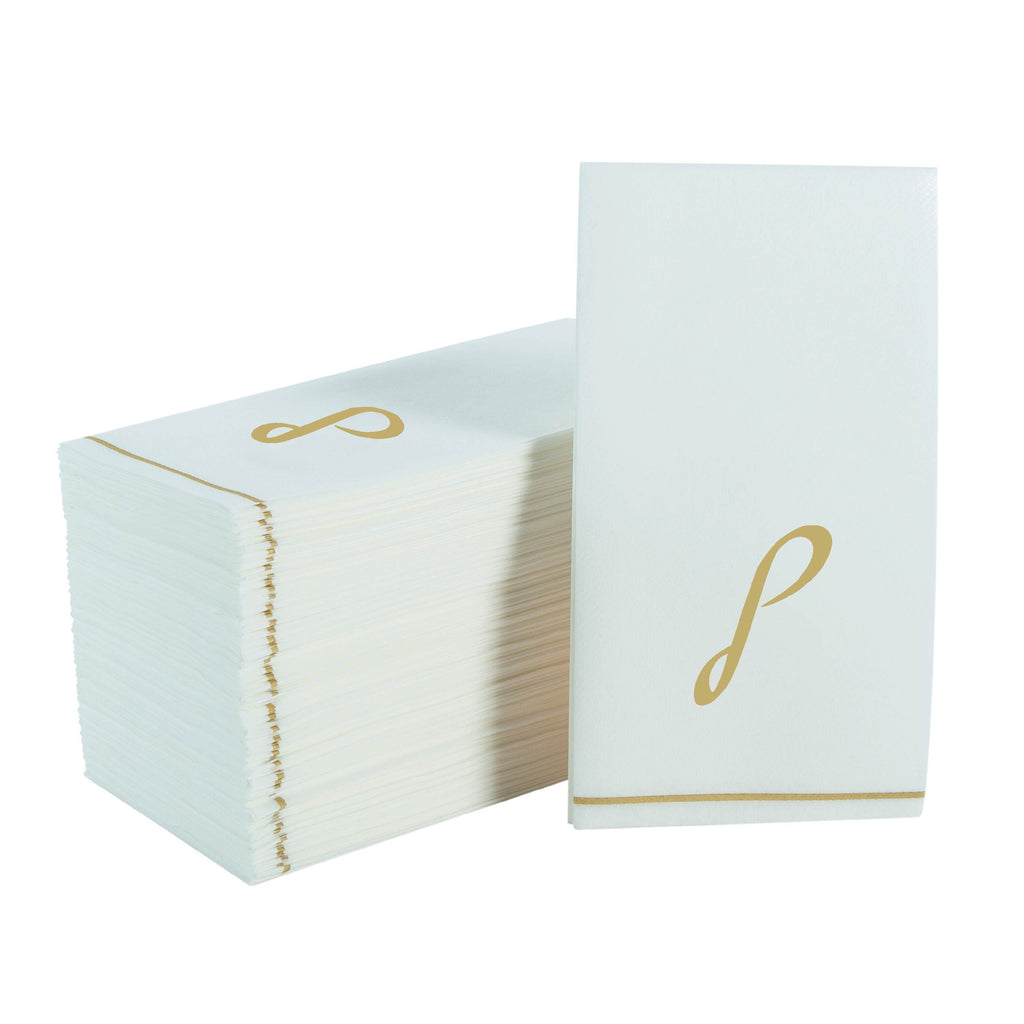 Luxe Party NYC Napkins 14 Guest Napkins - 4.25" x 7.75" White and Gold Hebrew LAMED Paper Dinner Napkins | 14 Napkins