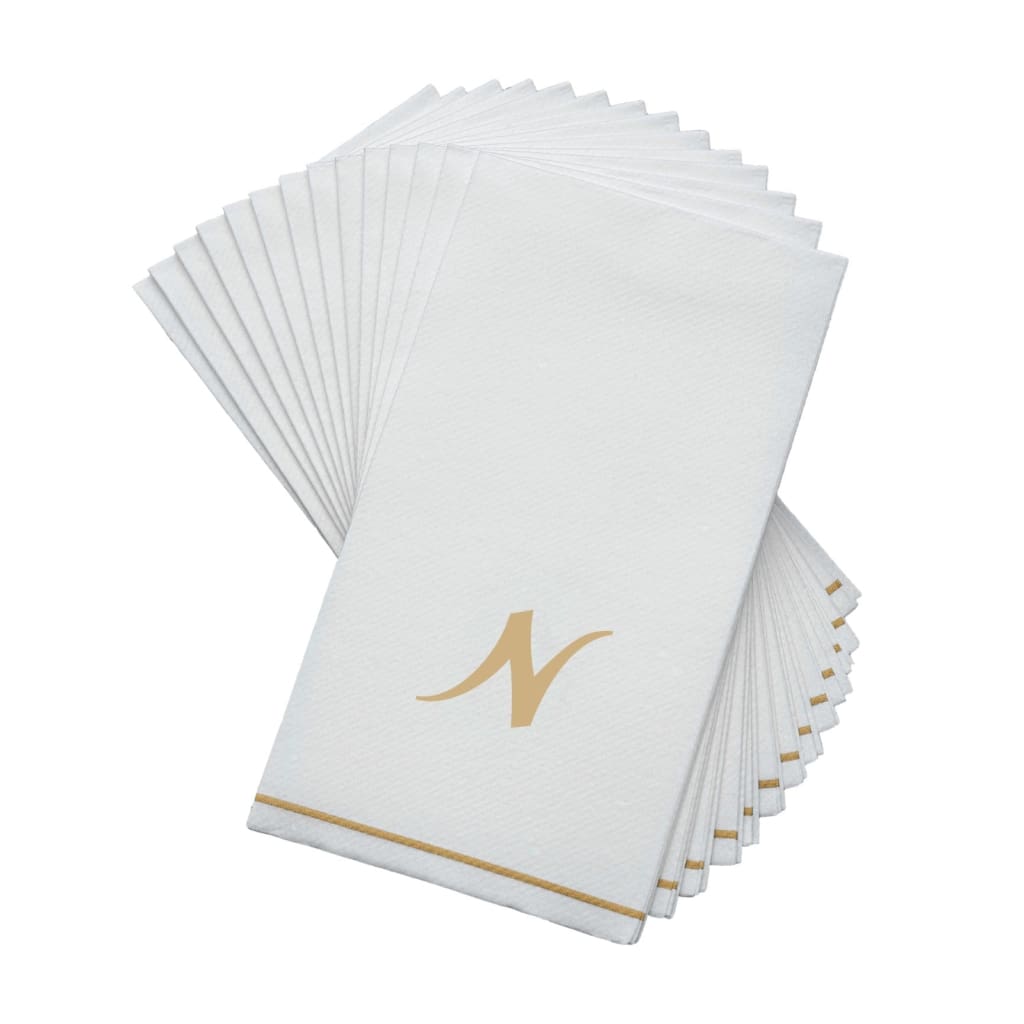 Luxe Party NYC Napkins 14 Guest Napkins - 4.25" x 7.75" White and Gold Hebrew MEM  Paper Dinner Napkins | 14 Napkins