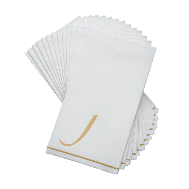 Luxe Party NYC Napkins 14 Guest Napkins - 4.25" x 7.75" White and Gold Hebrew NUN Paper Dinner Napkins | 14 Napkins