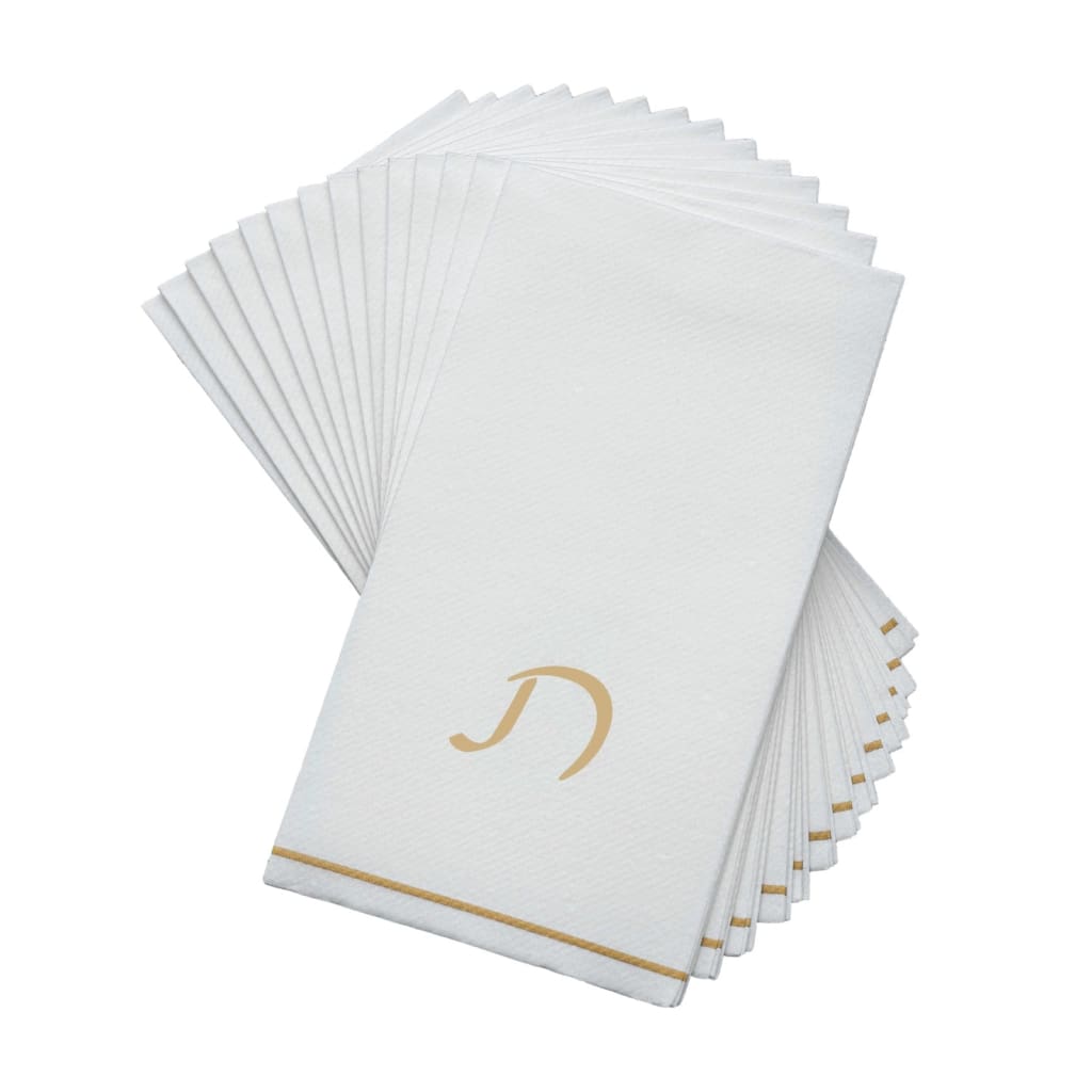 Luxe Party NYC Napkins 14 Guest Napkins - 4.25" x 7.75" White and Gold Hebrew TUF Paper Dinner Napkins | 14 Napkins