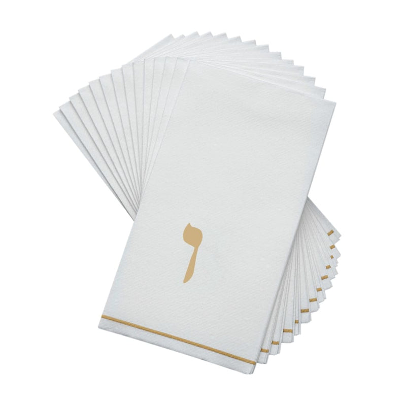 Luxe Party NYC Napkins 14 Guest Napkins - 4.25" x 7.75" White and Gold Hebrew VAV Paper Dinner Napkins | 14 Napkins