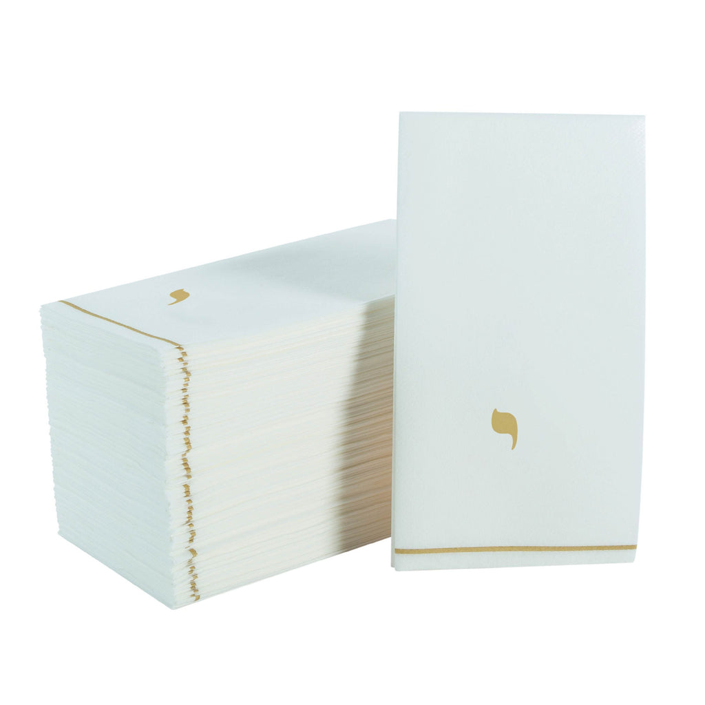 Luxe Party NYC Napkins 14 Guest Napkins - 4.25" x 7.75" White and Gold Hebrew YUD Paper Dinner Napkins | 14 Napkins