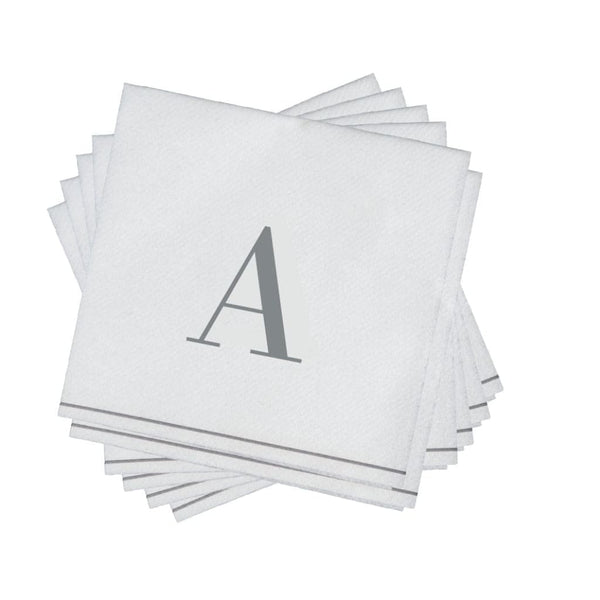 Luxe Party NYC Napkins 16 Cocktail Napkins - 5" x 5" Letter A Silver Monogram Cocktail Paper Disposable Napkins | 16 Napkins