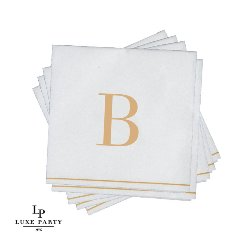 Luxe Party NYC Napkins 16 Cocktail Napkins - 5" x 5" Letter B Gold Monogram Cocktail Paper Disposable Napkins | 16 Napkins