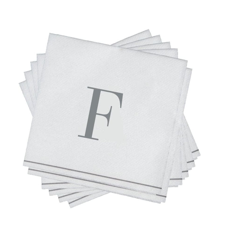 Luxe Party NYC Napkins 16 Cocktail Napkins - 5" x 5" Letter F Silver Monogram Cocktail Paper Disposable Napkins | 16 Napkins