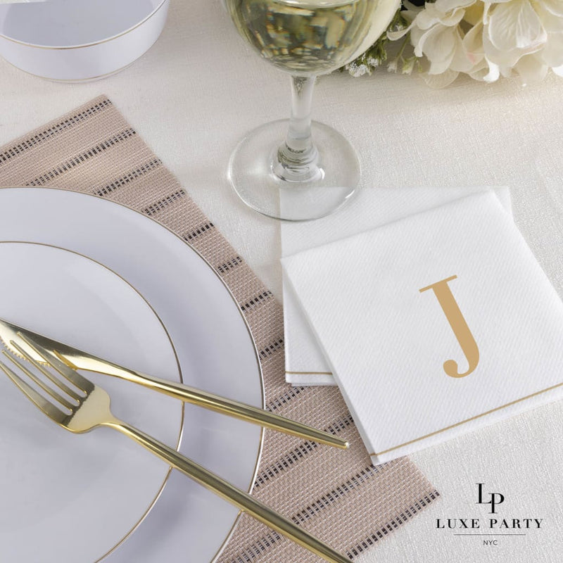 Luxe Party NYC Napkins 16 Cocktail Napkins - 5" x 5" Letter J Gold Monogram Paper Disposable Cocktail Napkins | 16 Napkins