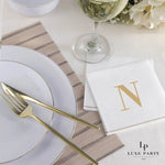 Luxe Party NYC Napkins 16 Cocktail Napkins - 5" x 5" Letter N Gold Monogram Cocktail Paper Disposable Napkins | 16 Napkins