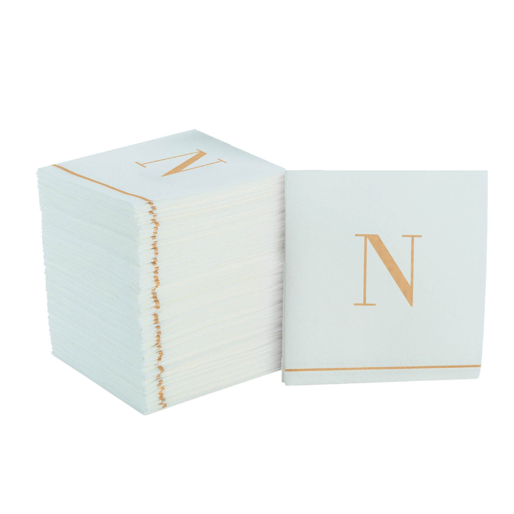 Luxe Party NYC Napkins 16 Cocktail Napkins - 5" x 5" Letter N Gold Monogram Cocktail Paper Disposable Napkins | 16 Napkins