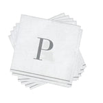 Luxe Party NYC Napkins 16 Cocktail Napkins - 5" x 5" Letter P Silver Monogram Cocktail Paper Disposable Napkins | 16 Napkins