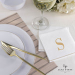 Luxe Party NYC Napkins 16 Cocktail Napkins - 5" x 5" Letter S Gold Monogram Paper Disposable Cocktail Napkins | 16 Napkins