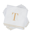 Luxe Party NYC Napkins 16 Cocktail Napkins - 5" x 5" Letter T Gold Monogram Cocktail Paper Disposable Napkins | 16 Napkins