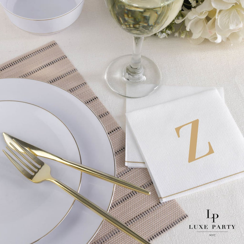 Luxe Party NYC Napkins 16 Cocktail Napkins - 5" x 5" Letter Z Gold Monogram Cocktail Paper Disposable Napkins | 16 Napkins