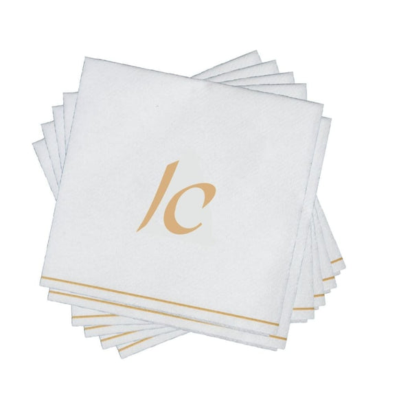 Luxe Party NYC Napkins 16 Cocktail Napkins - 5" x 5" White and Gold Hebrew ALEF Paper Cocktail Napkins | 16 Napkins